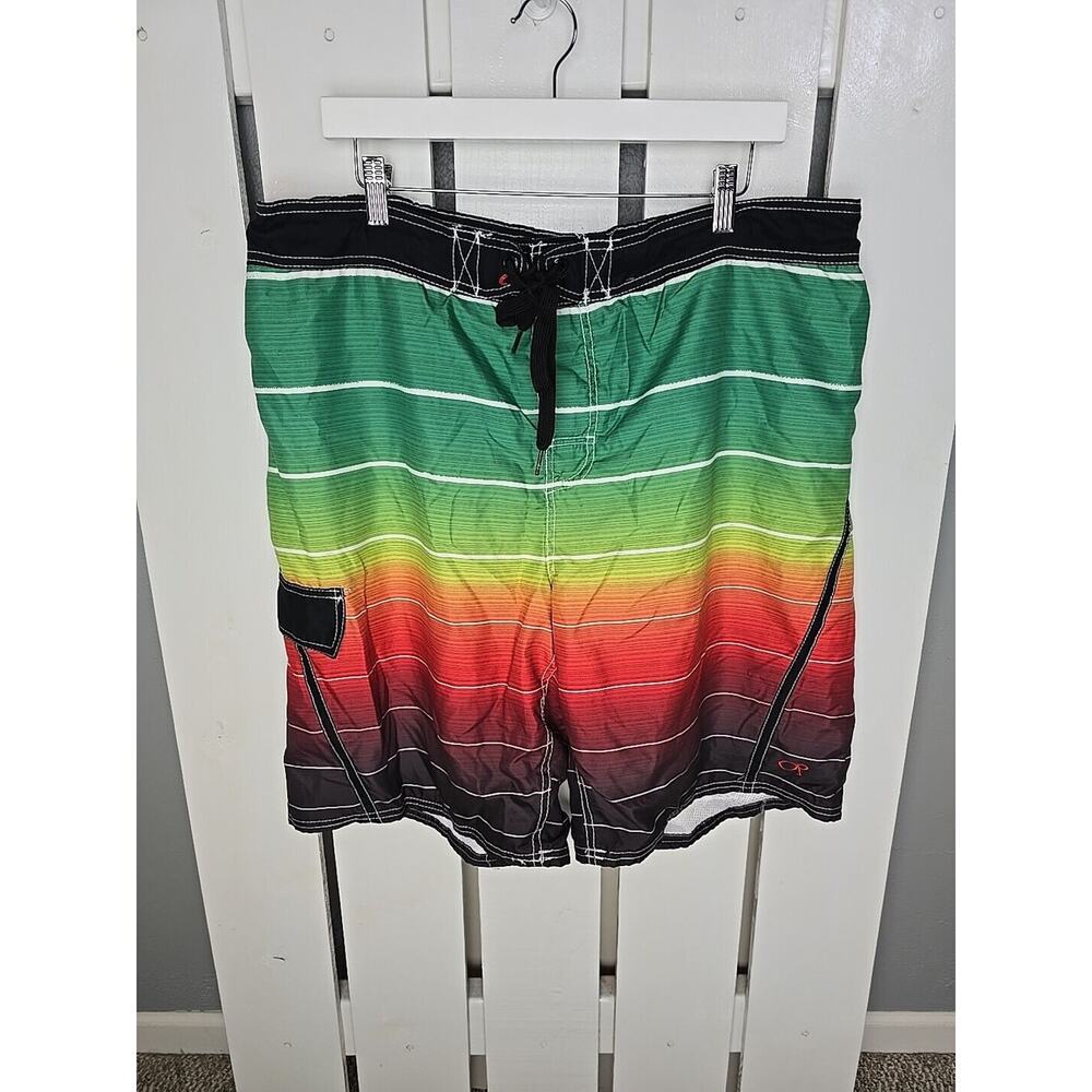 OP Ocean Pacific Rasta Swim Board Shorts Green Red Pool XL Vacation‎ Cruise